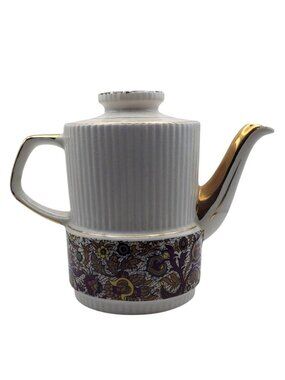Vintage Gibsons Ribbed Paisley Ironstone Coffee Tea Pot Staffordshire England